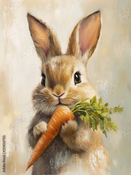 Obraz Vintage Easter Bunny with Carrot Portrait