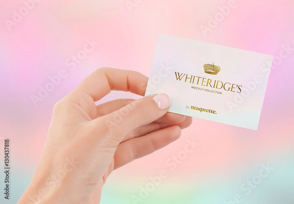 Fototapeta Hand with Gold-Embossed Business Card Mockup 14
