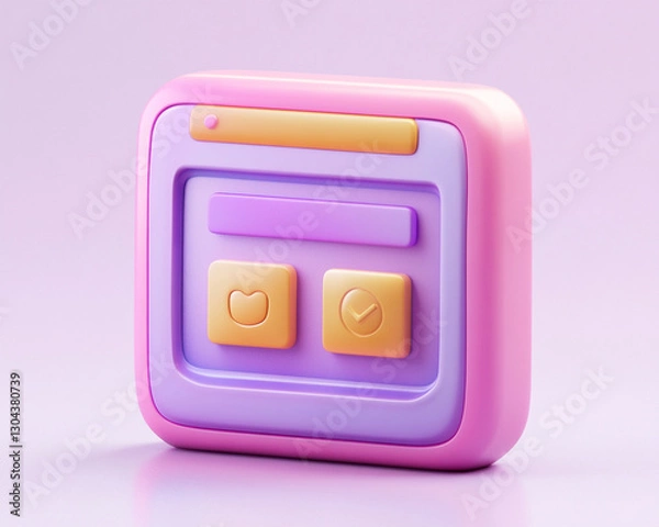 Fototapeta 3D icon of website landing page with vibrant colors and playful design, featuring buttons and navigation bar