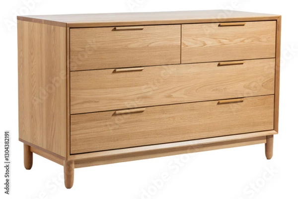 Fototapeta Wooden Dresser with Four Drawers and Sleek Handles isolated with transparent background