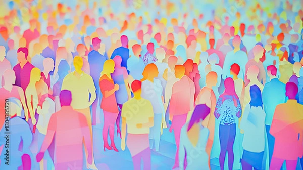 Fototapeta A paper cut artwork depicting a diverse crowd of people. The figures are carefully crafted with unique shapes and sizes, representing a variety of backgrounds and cultures