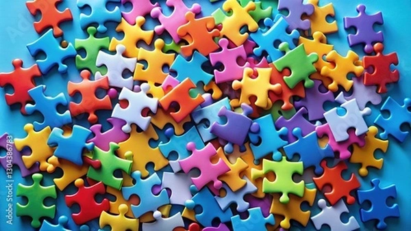 Fototapeta Blank Jigsaw Puzzle Pieces on Blue Background - Stock Photo