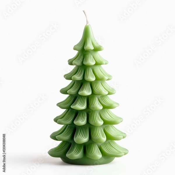 Obraz Christmas tree shaped green candle isolated on white background.