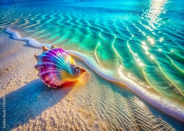Fototapeta Aerial View of a Pristine Seashell on a Sandy Beach