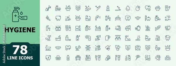 Fototapeta Hygiene line icon. Contains linear outline icons like care, infection,  disinfection, washing, clean and more. Line symbol. Vector artwork and illustration. Minimalistic icon collections.