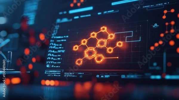 Obraz Scientific Visualization of Molecular Structures on Digital Screen with Futuristic Design Elements