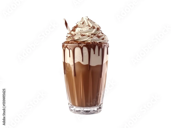 Fototapeta glass of chocolate milkshake with whipper