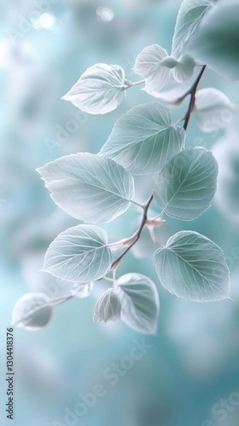 Obraz A soft and dreamy close-up image of light green and white leaves blowing in the wind