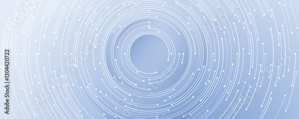 Fototapeta Futuristic technology background with white circle circuit wires on light blue motherboard. AI chip or semiconductor concept. Abstract tech bg. Modern web banner. Digital vector illustration.