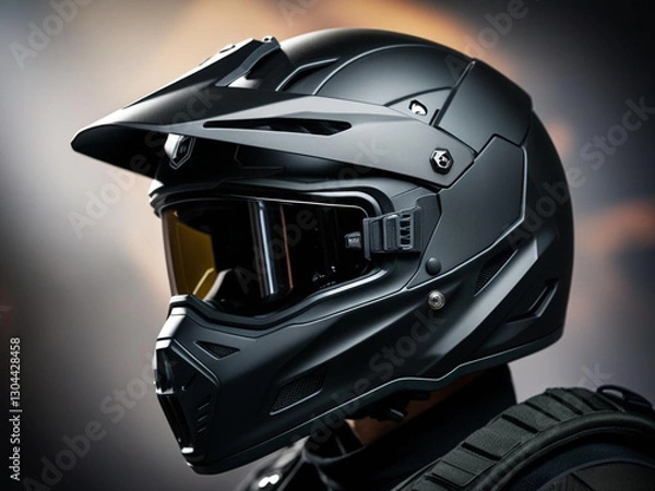 Obraz Matte Black Off-Road Helmet: Dramatic Profile, Protective Design