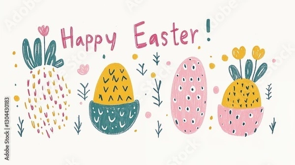 Fototapeta Hand drawn Easter phrases. Greeting card texts with Easter eggs isolated on white background. Happy Easter lettering modern calligraphy style. Doodle