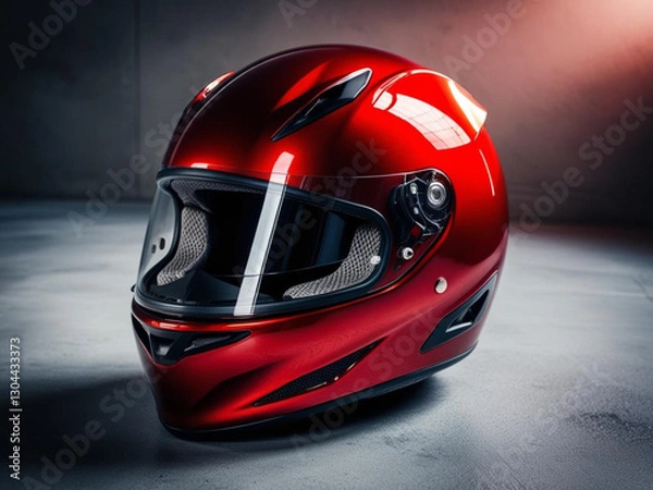 Obraz Sleek Red Racing Helmet: Glossy Finish, Dramatic Lighting