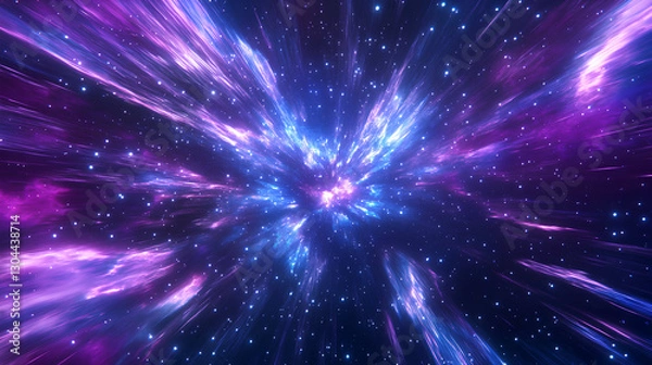 Obraz Cosmic Explosion Light Streaks, Purple and Blue Energy Burst, Space Nebula Glow