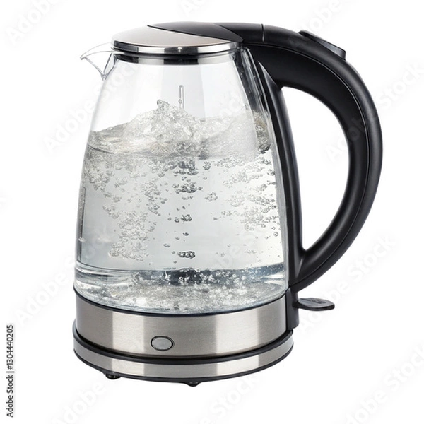 Fototapeta Electric kettle with boiling water, modern design and transparent body.