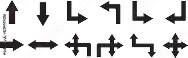 Fototapeta Way direction arrow sign .You-turn, left, right, two way, three way, and four way transportation direction arrow symbol. Can be used as way direction .