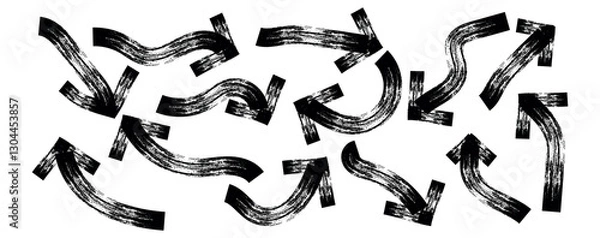 Fototapeta Collection black bold brush drawn arrows and  curved line . Hand drawn vector quirky spiral arrows and thick emphasis lines. Grunge lines can be used as art brushes.. 