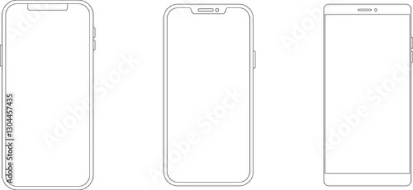 Fototapeta Outline line drawing modern smartphone. Elegant thin stroke line style design vector. Elegant thin line stroke style design smartphone.