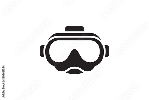 Fototapeta Scuba diving mask silhouette vector illustration in black and white, set against a white background