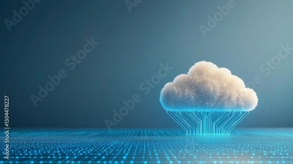 Fototapeta A digital cloud sits atop a glowing grid, representing cloud computing and data flow in a modern tech landscape.
