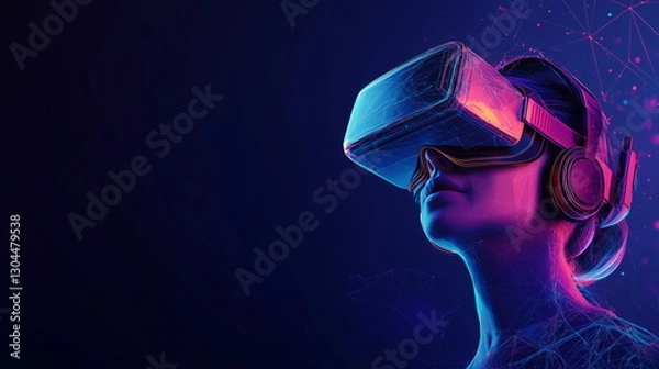 Fototapeta people wearing VR glasses playing in virtual space