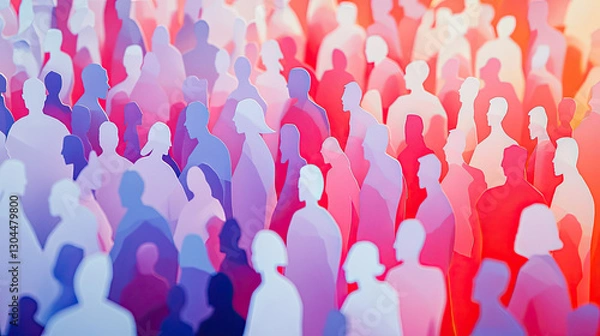 Fototapeta A paper cut artwork depicting a diverse crowd of people. The figures are carefully crafted with unique shapes and sizes, representing a variety of backgrounds and cultures