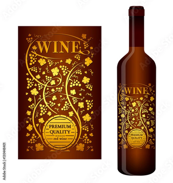 Obraz Vector wine label with floral ornament of grape bunches and grape leaves