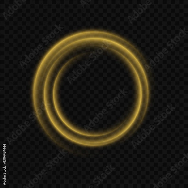 Fototapeta PNG Golden Light Rings Glow, Shining Circular Sparkles, Radiant Halo Effect, Bright Gold Loop Illumination, Elegant Light Flare, Luxurious Twinkling Sparks, Png Magic Golden Orbs.