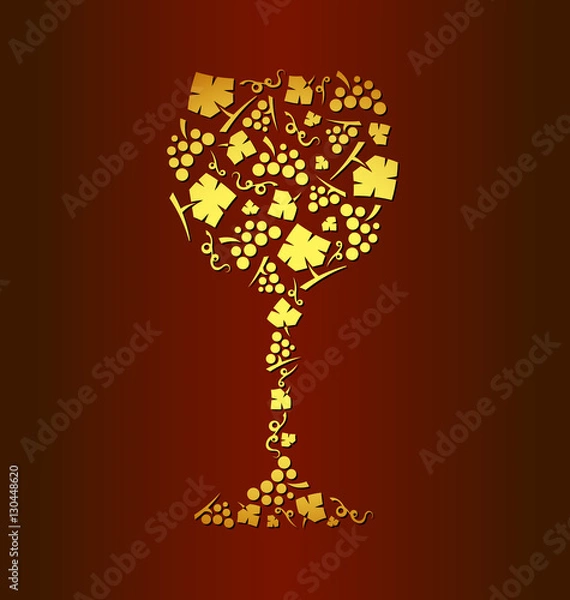 Obraz Decorative vector wine glass of grape bunches and grape leaves