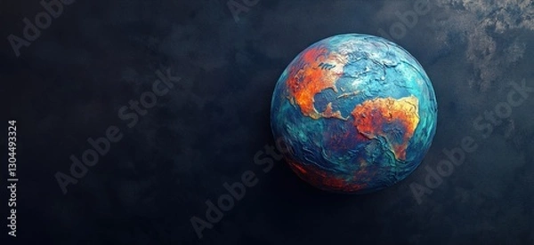 Fototapeta Colorful 3D Earth globe illustration showcasing continents and oceans in vibrant hues