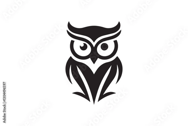 Fototapeta Owl head icon silhouette vector illustration in black and white, set against a white background