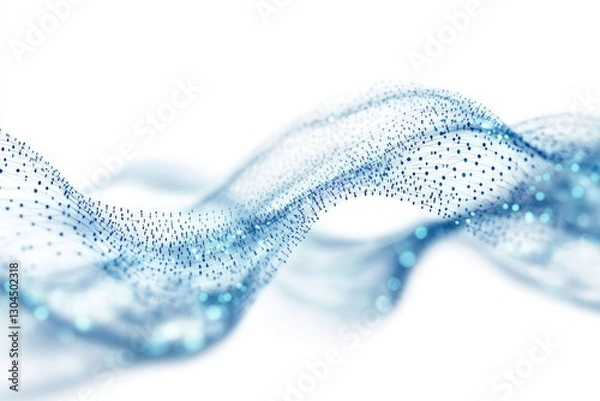 Fototapeta A wire mesh in blue with radiant particles being emitted, representing data transmission and digital networking, set against a white background.
