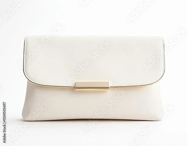 Fototapeta Stylish white leather clutch with a sleek gold clasp, perfect for elegant occasions.