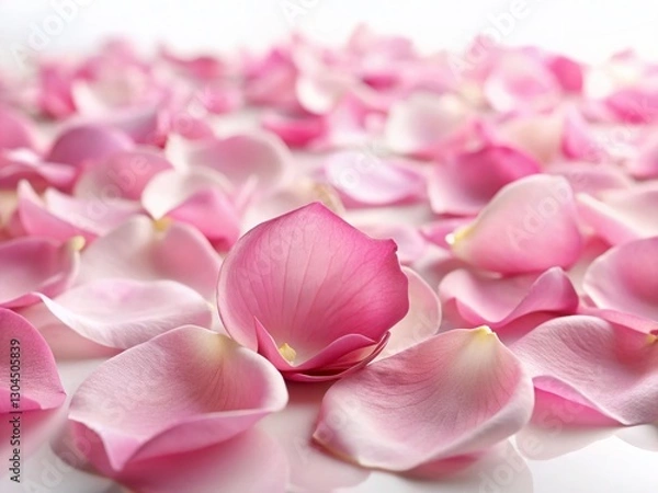 Fototapeta Delicate Pink Rose Petals Scattered on White Background - High-Resolution Stock Photo