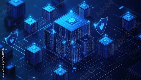 Obraz Secure data center network, digital security, encrypted servers.