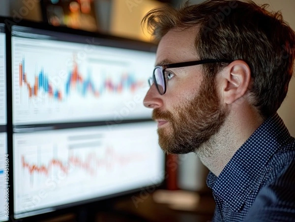 Fototapeta Analysis on a computer screen showing positive impact metrics
