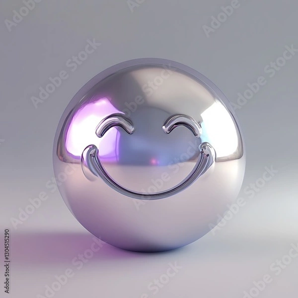 Fototapeta Smiley emoji in smooth silver with an elegant gradient from lavender to cream