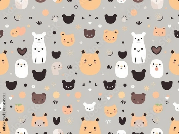 Fototapeta Diverse Faces Pattern Showcasing Unique Expressions and Emotions in a Vibrant and Artistic Design