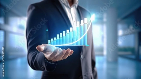 Obraz business growth holographic concept Professional showing a digital bar graph representing growth and success in a business setting.