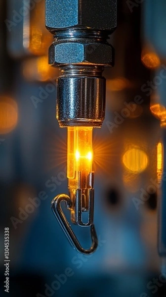 Fototapeta Glowing nozzle dispensing fluid in factory