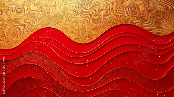 Obraz Red color background and golden pattern