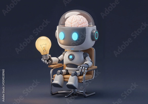 Fototapeta cute robot with light bulb. Generative AI