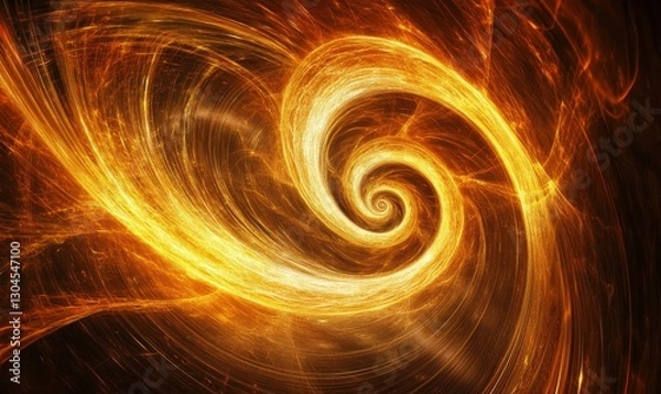 Fototapeta Golden swirling vortex with fiery patterns, creating an abstract design.
