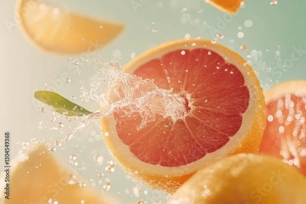Fototapeta Bright and Refreshing Citrus Slices Burst With Flavor and Water Droplets in a Vibrant Composition