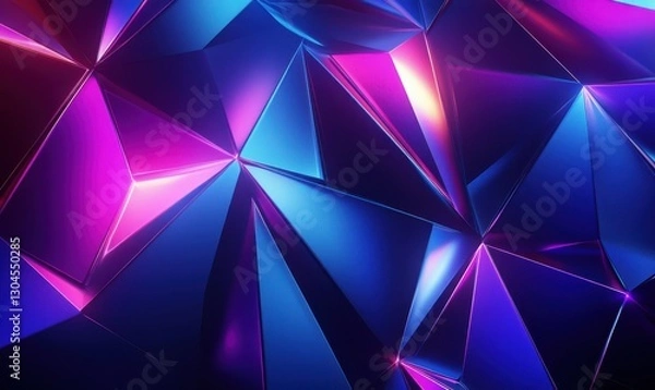 Obraz Bold glowing neon lines forming triangular patterns in shades of purple, blue, and pink against a dark background creating a futuristic design .