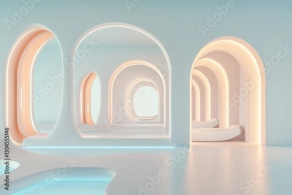 Fototapeta Minimalistic Interior Design Featuring Soft Pastel Colors in a Serene Architectural Space for Relaxation and Wellness