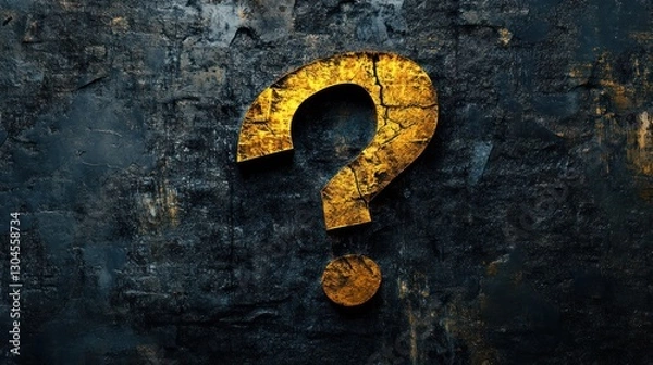 Fototapeta Golden Question Mark on Dark Background: Enigma and Mystery