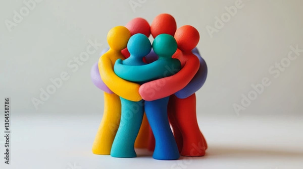 Obraz Colorful plasticine figures hugging in a group.