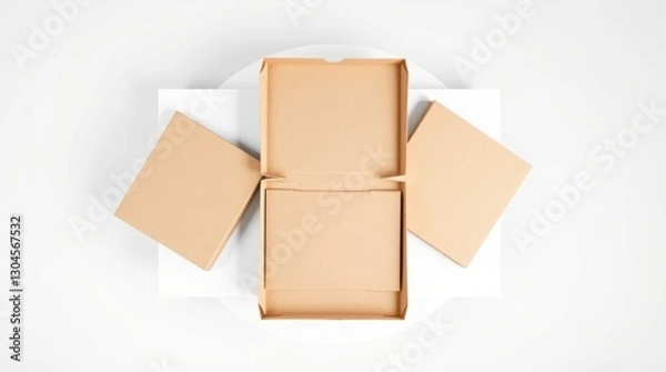 Obraz Open Cardboard Box with Lids on White Background for Delivery