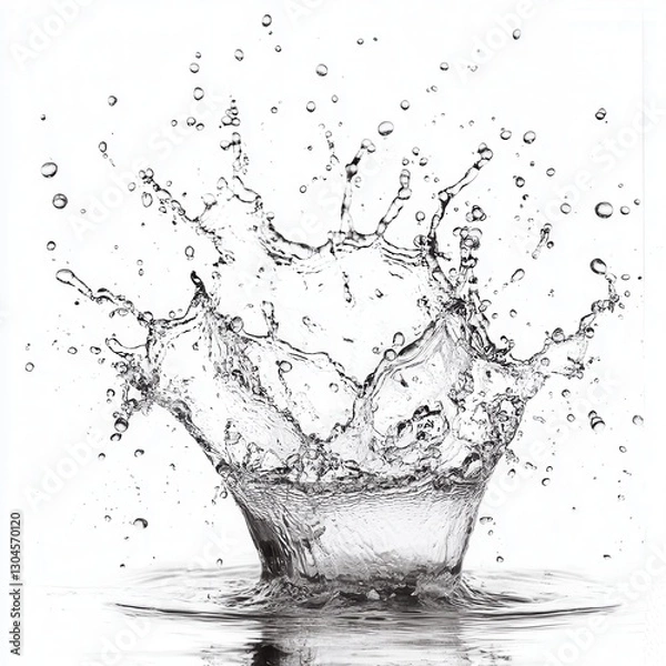 Fototapeta Captivating water splash crown on pristine white backdrop showcasing dynamic motion and pure transparency creating a refreshing visual symphony