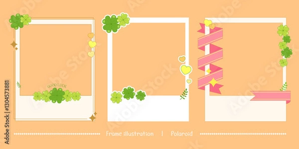 Obraz Photo decoration, frame illustration. Polaroid illustration set decorated with lucky four-leaf clover. Vector illustration.